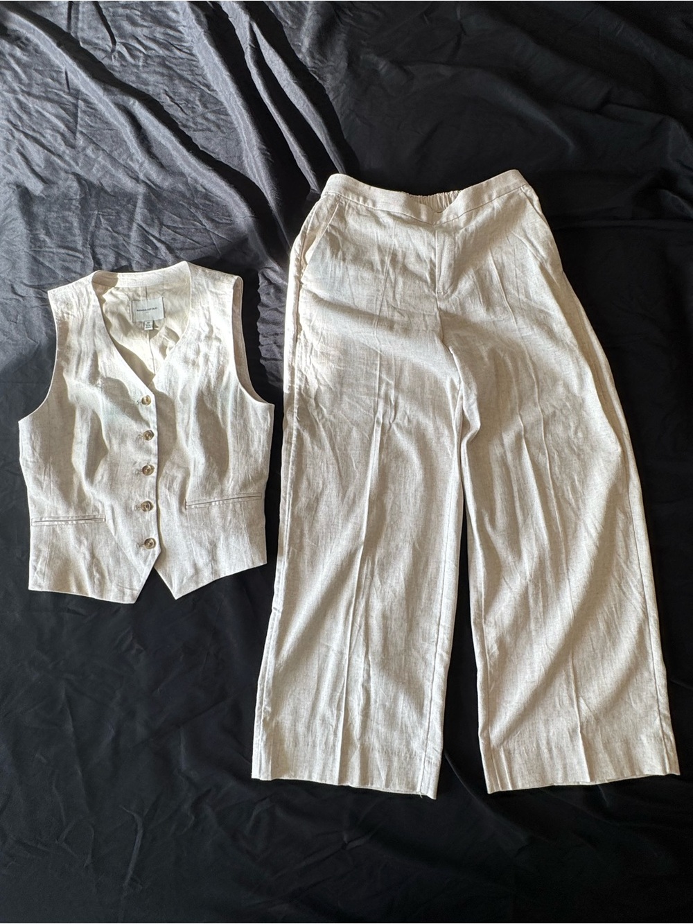 Banana Republic Natural Linen-Blend Wide Leg Pants with Matching Vest